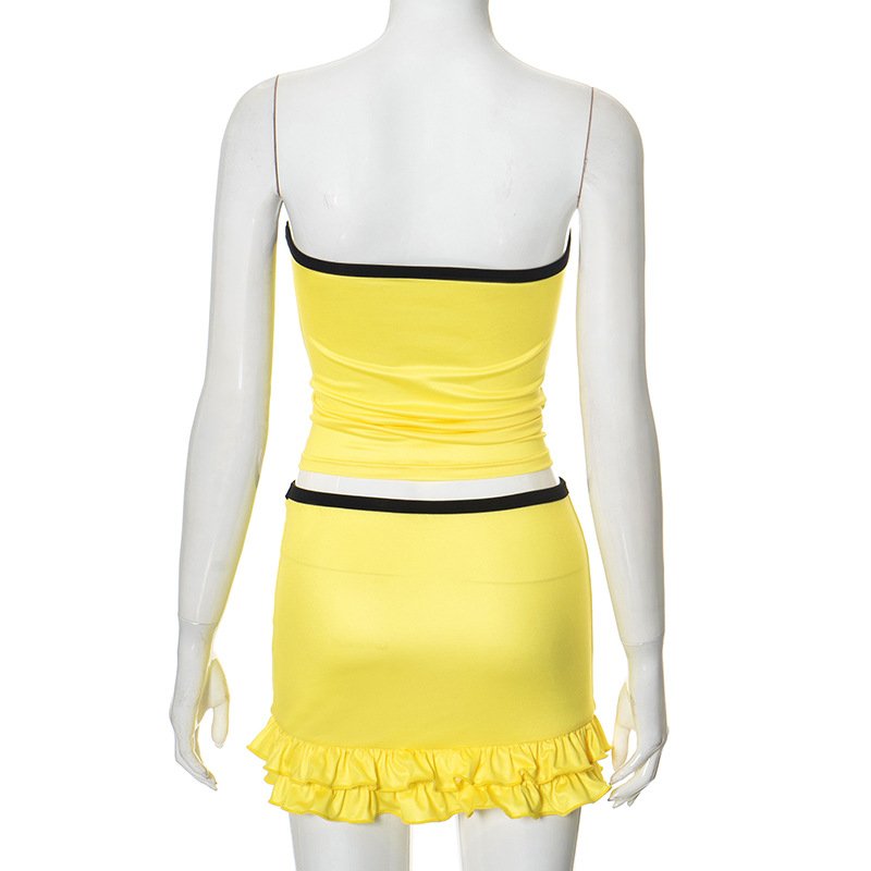 Number 71 Print Women's Sets Sexy Strapless Bow Tank Top With Ruffle Skirt 2 Piece Set Women Summer Streetwear