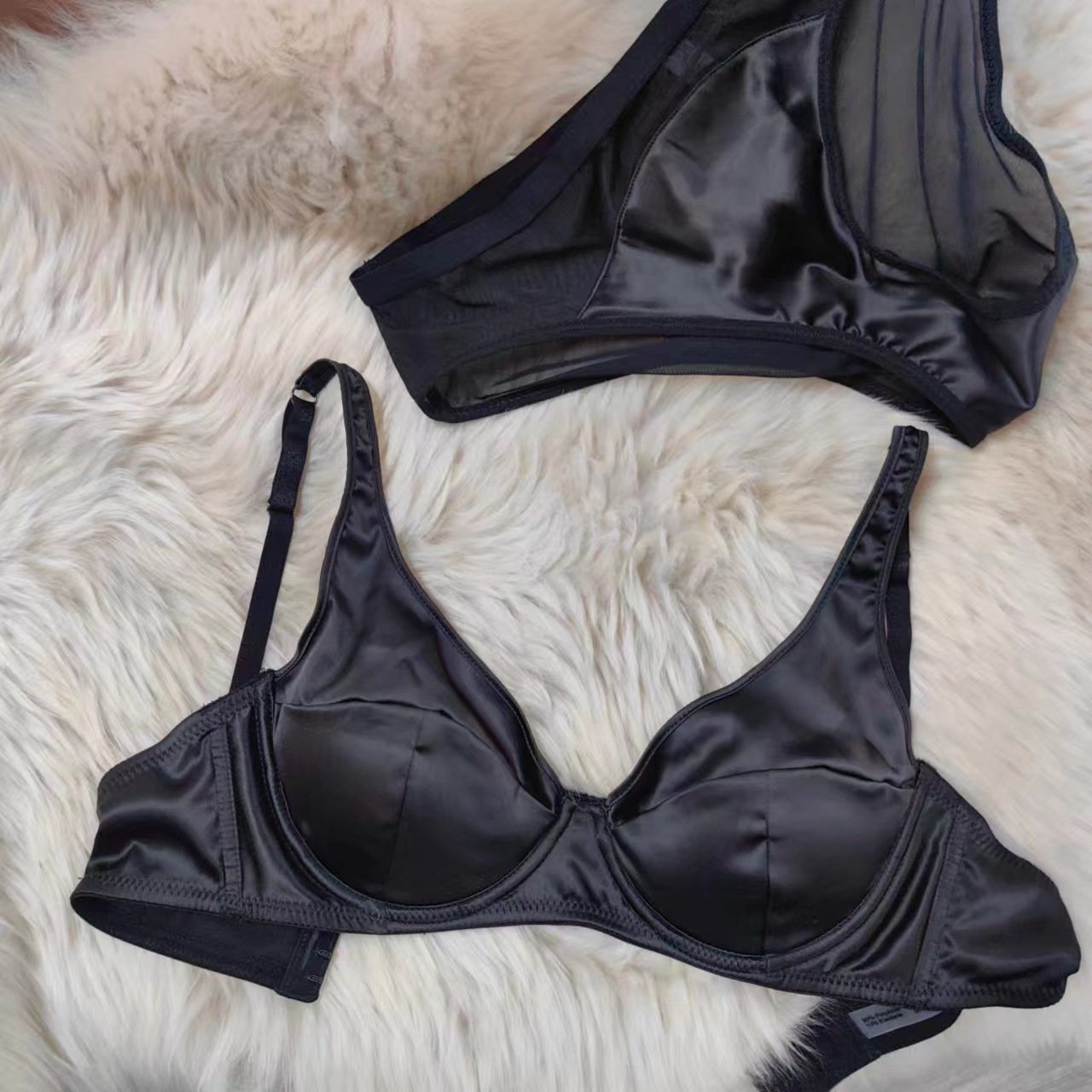 New French Tin-poly underwear summer thin traceless solid color with underwire tin-bra underwear women's set
