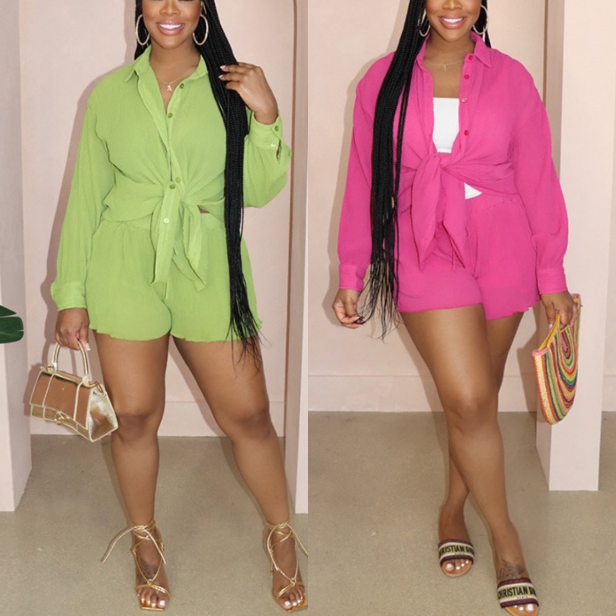 Women Clothes Ladies Casual Solid Color Loose Fit Plus Size Lapel Shirt Crop Top Wide Leg Shorts Casual Two Piece Women's Sets