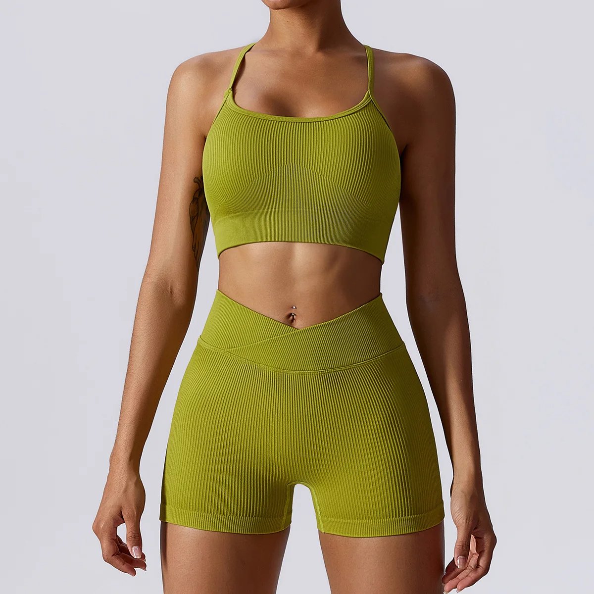 Women Halter Bra High Waist Shorts Yoga Suit Lady Spaghetti Strap Top Bound Feet Pant Gym Suit Female Solid Color Sports Sets