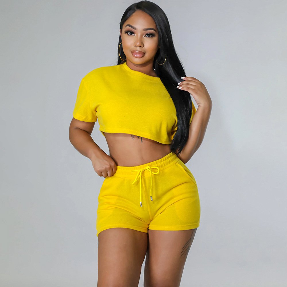 Women's Fashion Sports Casual Short Solid Color Two Piece Set
