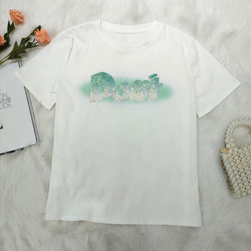 Summer Rhinestone Tracksuit Women Two Piece Pants Set Printed Tshirt Top And Pants Set