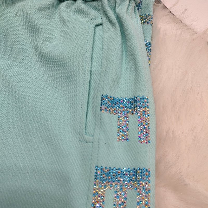 Summer Rhinestone Tracksuit Women Two Piece Pants Set Printed Tshirt Top And Pants Set