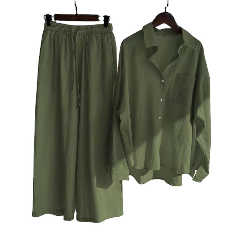 Spring Fall Ladies Pants 2 Piece Retro Plus Size Women Clothing High Waist Loose Trousers Cotton Linen Shirt Women's Sets