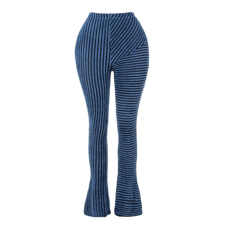 Panelled Stacked Pants Women Autumn Casual Fluffy Slight Stretch Knitted Trousers Girl Hipster Classic All-matched Bottoms 2586