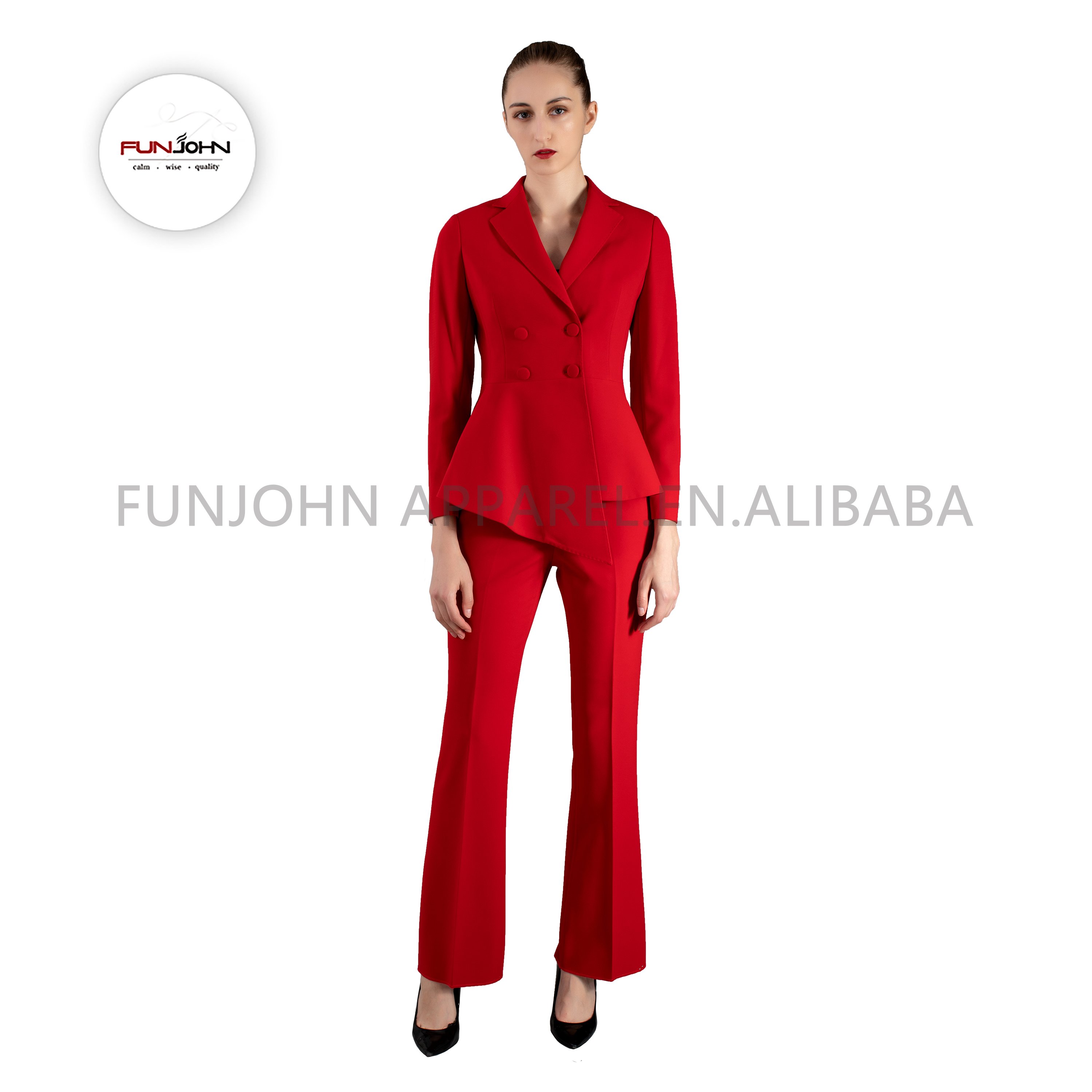 Fashion High Quality Customized Women's Pant Suits Set Double-breasted Suit Jacket Worsted Wool Blazer For Ladies Office Work