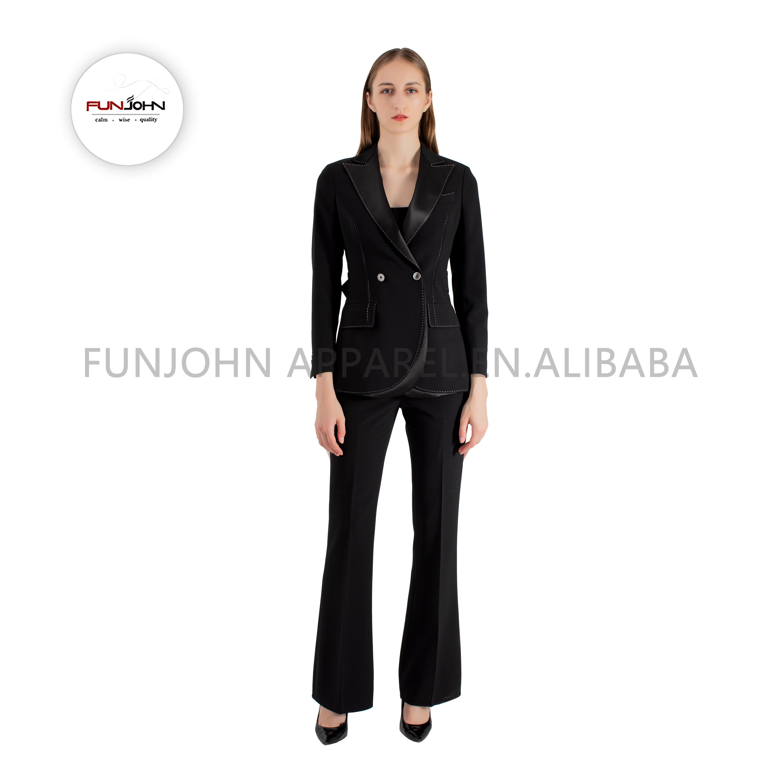 Fashion High Quality Customized Women's Pant Suits Set Double-breasted Suit Jacket Worsted Wool Blazer For Ladies Office Work