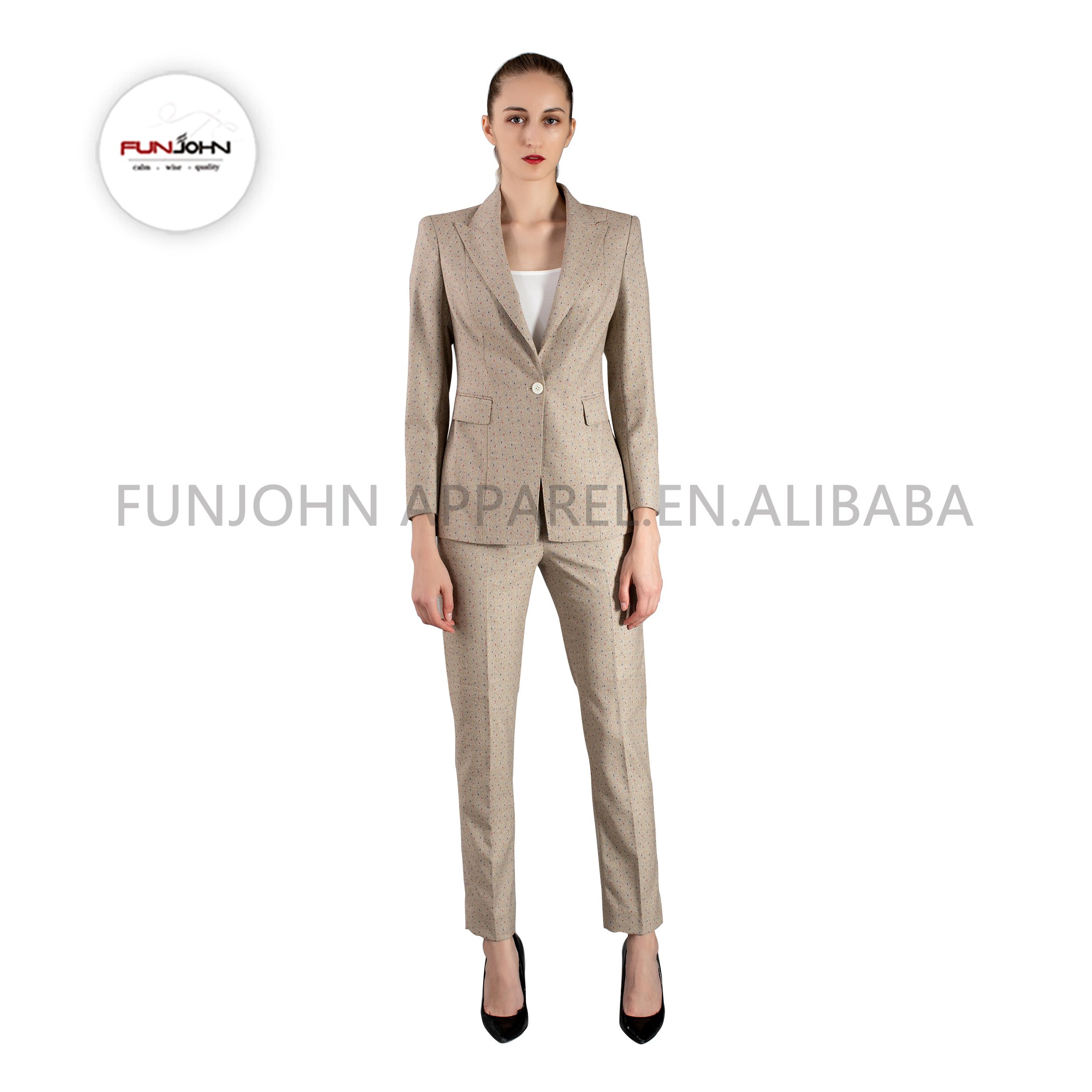 Fashion High Quality Customized Women's Pant Suits Set Double-breasted Suit Jacket Worsted Wool Blazer For Ladies Office Work