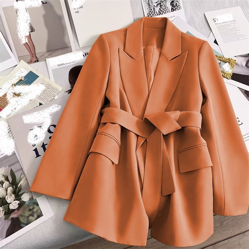 Black Lace-Up Suit Jacket Blazers Ladies Women Fall New Buttonless Casual Suit Women'S Suits & Tuxedo