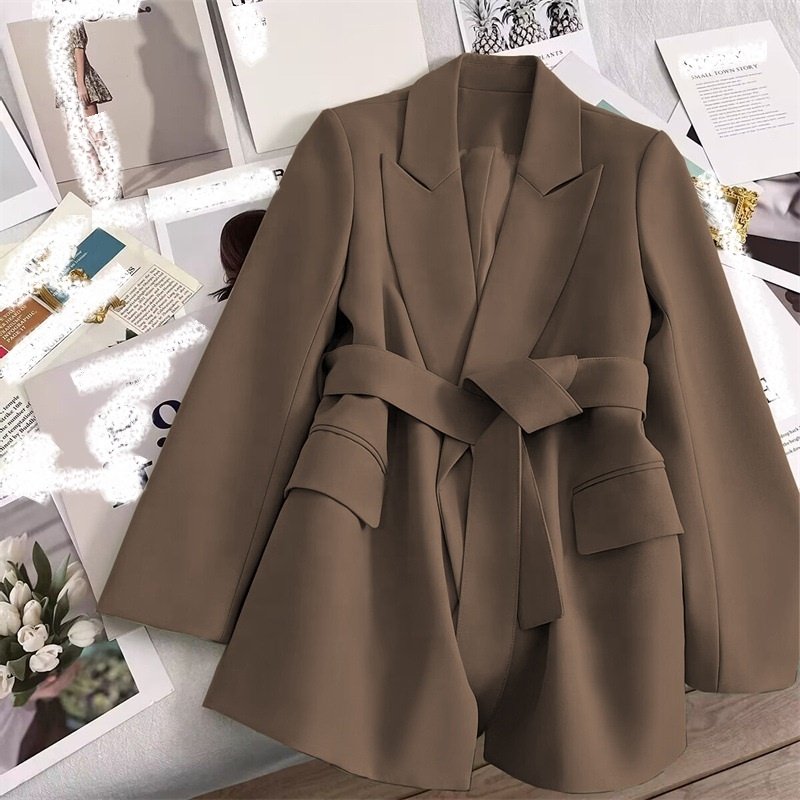 Black Lace-Up Suit Jacket Blazers Ladies Women Fall New Buttonless Casual Suit Women'S Suits & Tuxedo