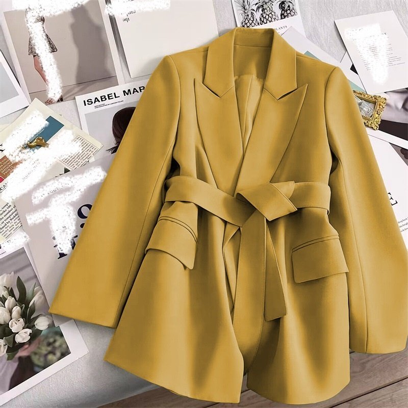 Black Lace-Up Suit Jacket Blazers Ladies Women Fall New Buttonless Casual Suit Women'S Suits & Tuxedo