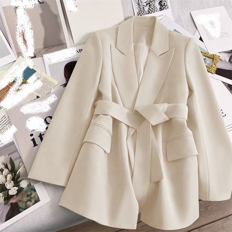 Black Lace-Up Suit Jacket Blazers Ladies Women Fall New Buttonless Casual Suit Women'S Suits & Tuxedo