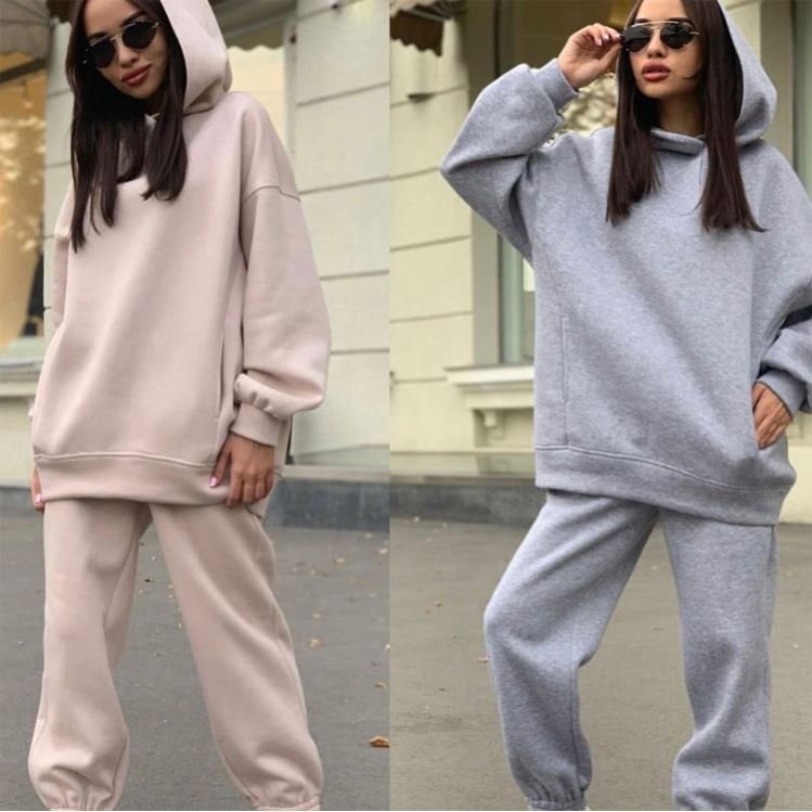 Women's Sets Casual Fleece Sweatsuit Set Tracksuit Women Clothing Winter Hooded Long Sleeve Hoodie Sport Pants Lady Suit