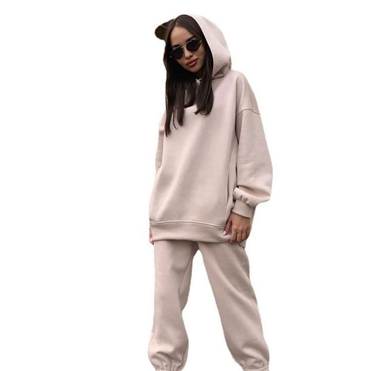 Women's Sets Casual Fleece Sweatsuit Set Tracksuit Women Clothing Winter Hooded Long Sleeve Hoodie Sport Pants Lady Suit