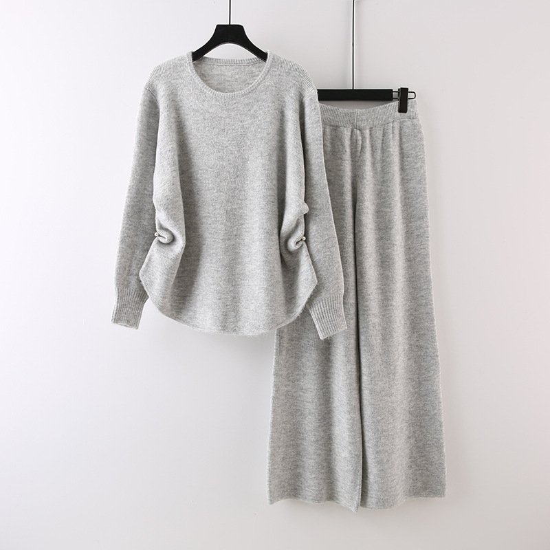 Boutique Wholesale 2024 Autumn New Fashion Round Neck Sweater Loose Knitted Wide Leg Pants Women's Set
