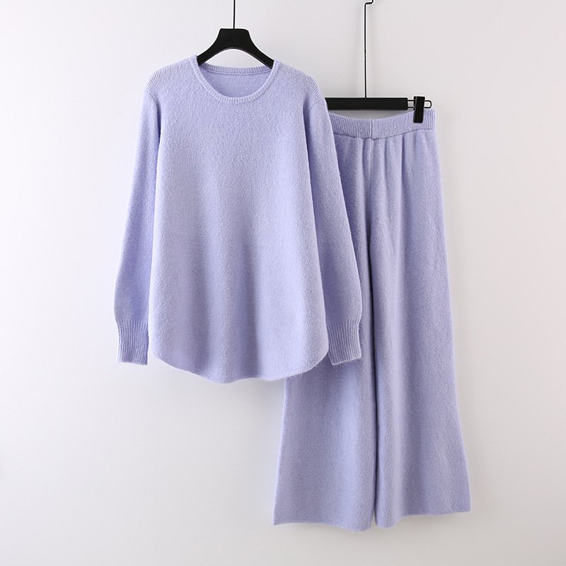 Boutique Wholesale 2024 Autumn New Fashion Round Neck Sweater Loose Knitted Wide Leg Pants Women's Set