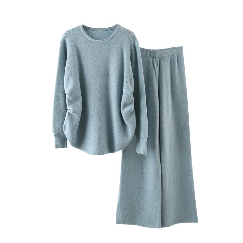 Boutique Wholesale 2024 Autumn New Fashion Round Neck Sweater Loose Knitted Wide Leg Pants Women's Set