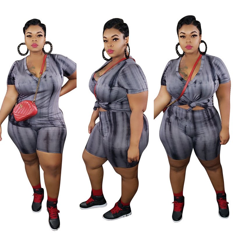 plus size women's sets tie dye 5XL summer shorts plus size short set for women plus size women clothing