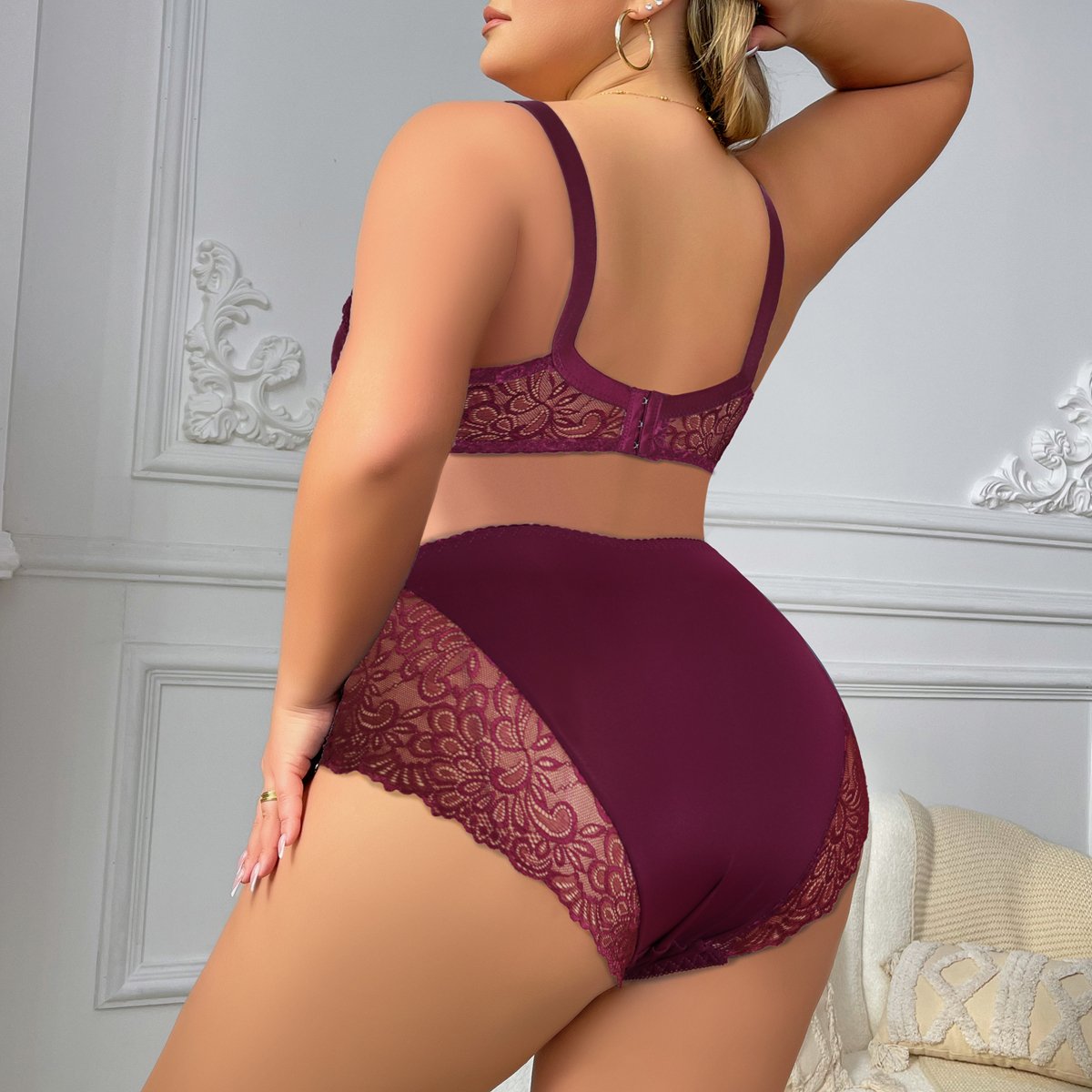 RTS 2024 New 34E-75E Women's Plus Size Lingerie Set Floral Print Underwear Set UltraThin Unlined Full Cup Bra And Panty Set