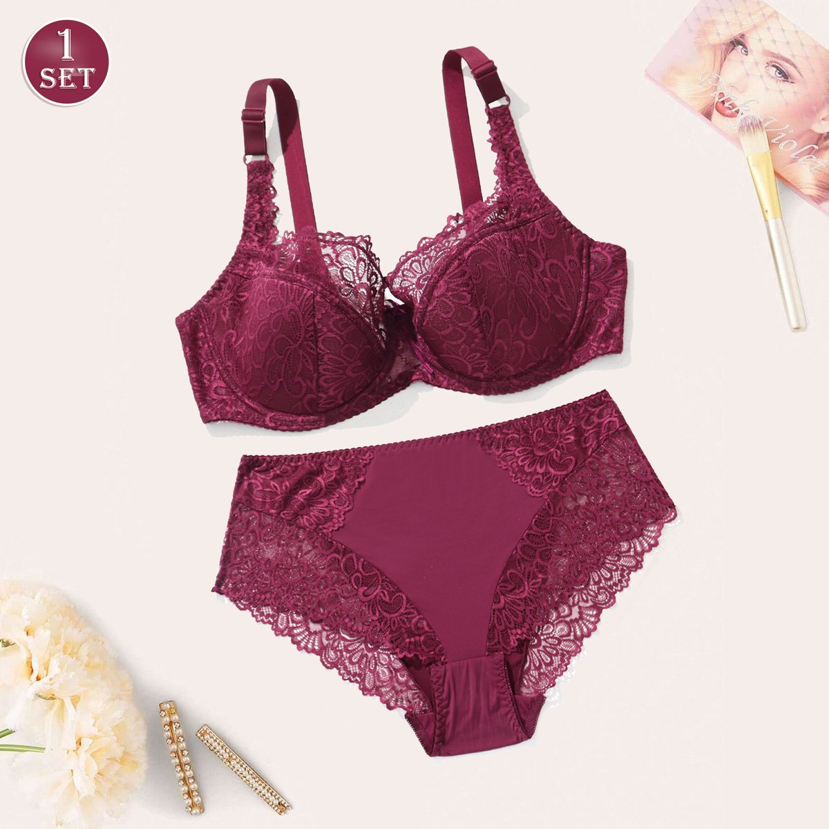 RTS 2024 New 34E-75E Women's Plus Size Lingerie Set Floral Print Underwear Set UltraThin Unlined Full Cup Bra And Panty Set