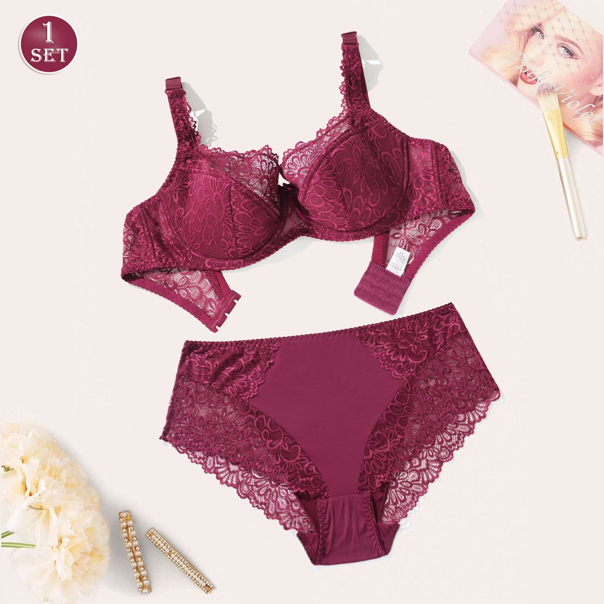 RTS 2024 New 34E-75E Women's Plus Size Lingerie Set Floral Print Underwear Set UltraThin Unlined Full Cup Bra And Panty Set