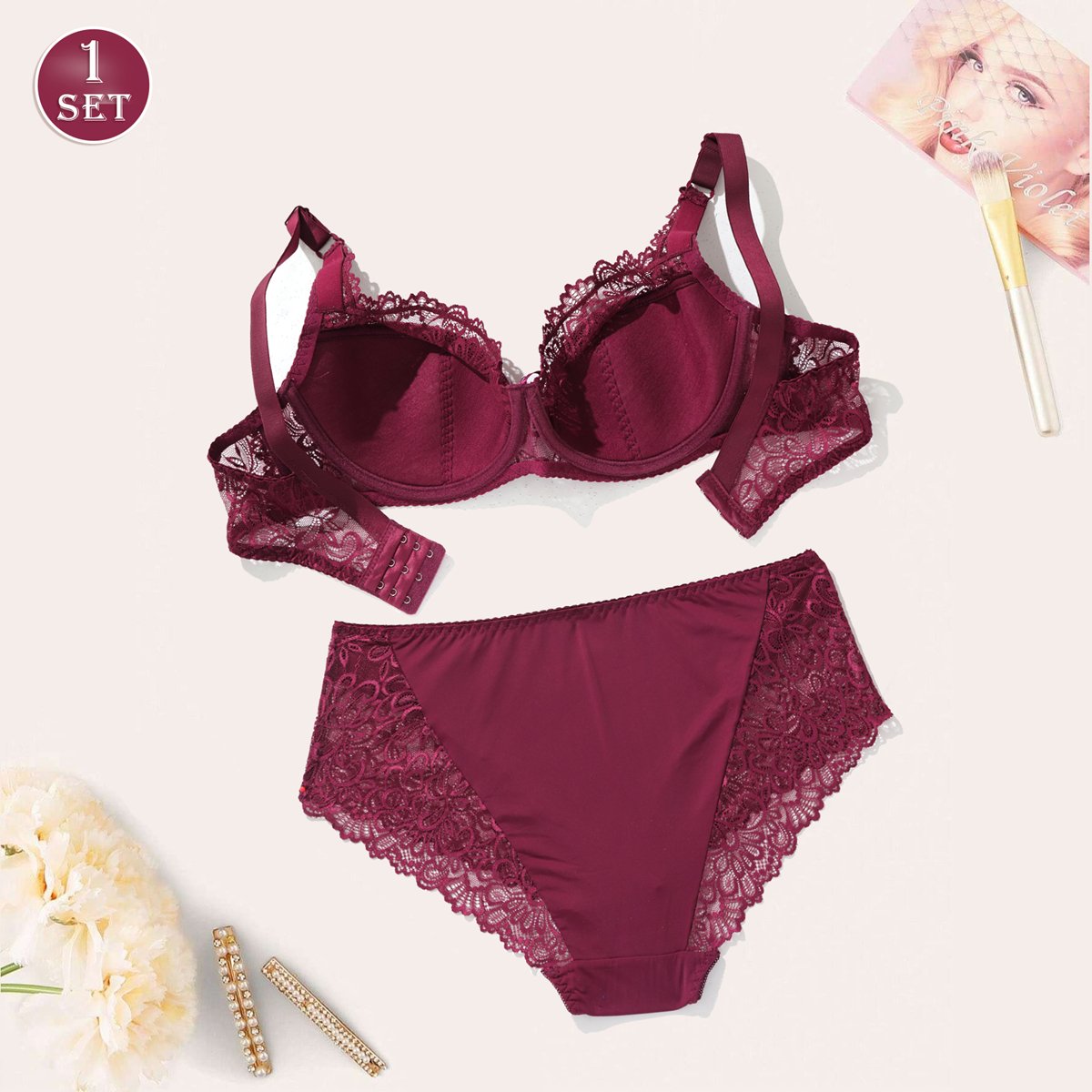 RTS 2024 New 34E-75E Women's Plus Size Lingerie Set Floral Print Underwear Set UltraThin Unlined Full Cup Bra And Panty Set