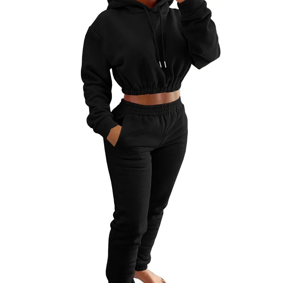 New High Quality Factory Price Logo Printing oversize jogger Sweatshirt Plain Hoodies women's 2 Two Piece Set