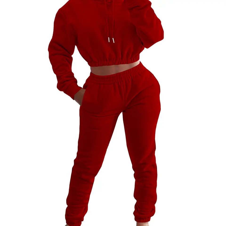 New High Quality Factory Price Logo Printing oversize jogger Sweatshirt Plain Hoodies women's 2 Two Piece Set