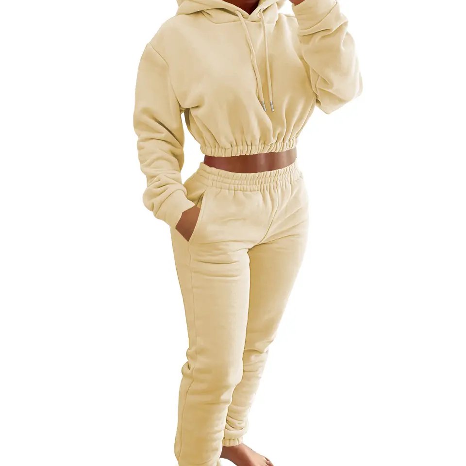 New High Quality Factory Price Logo Printing oversize jogger Sweatshirt Plain Hoodies women's 2 Two Piece Set