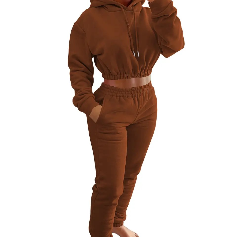 New High Quality Factory Price Logo Printing oversize jogger Sweatshirt Plain Hoodies women's 2 Two Piece Set
