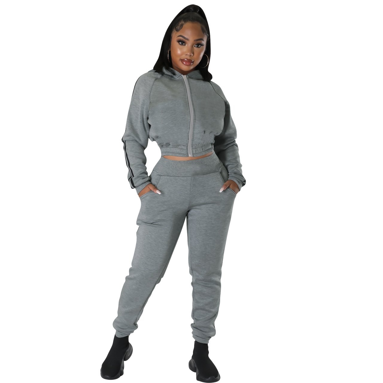 Manufacturer Plain Oversized Tracksuits Outfits 2 Piece Set Custom 3d Puff Printing Logo Graphic Plus Size Zip Up Women'S Sets