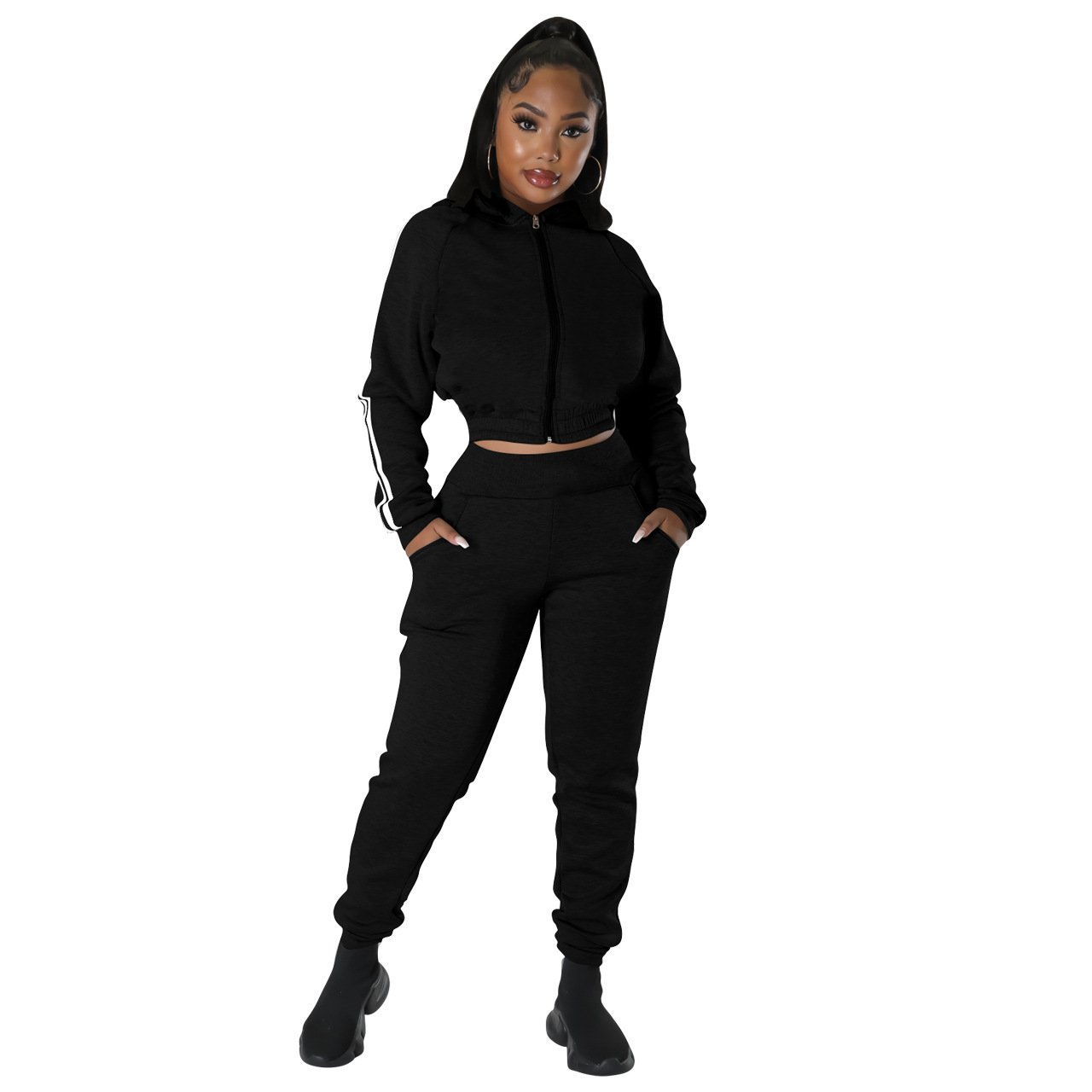 Manufacturer Plain Oversized Tracksuits Outfits 2 Piece Set Custom 3d Puff Printing Logo Graphic Plus Size Zip Up Women'S Sets