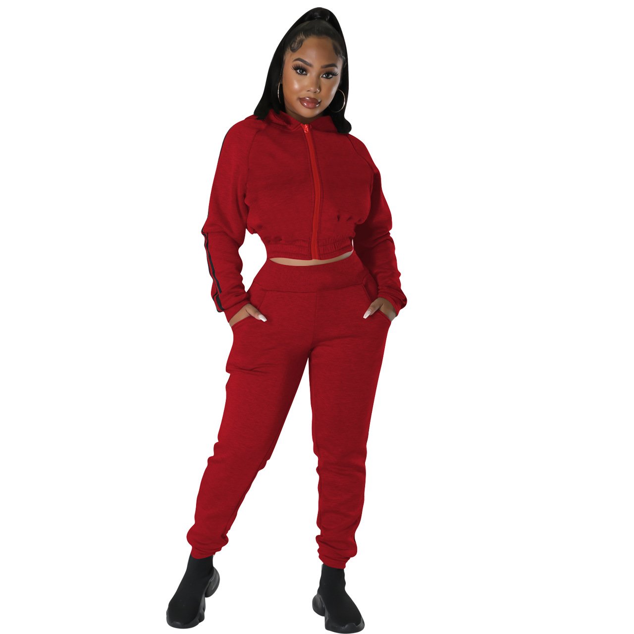 Manufacturer Plain Oversized Tracksuits Outfits 2 Piece Set Custom 3d Puff Printing Logo Graphic Plus Size Zip Up Women'S Sets