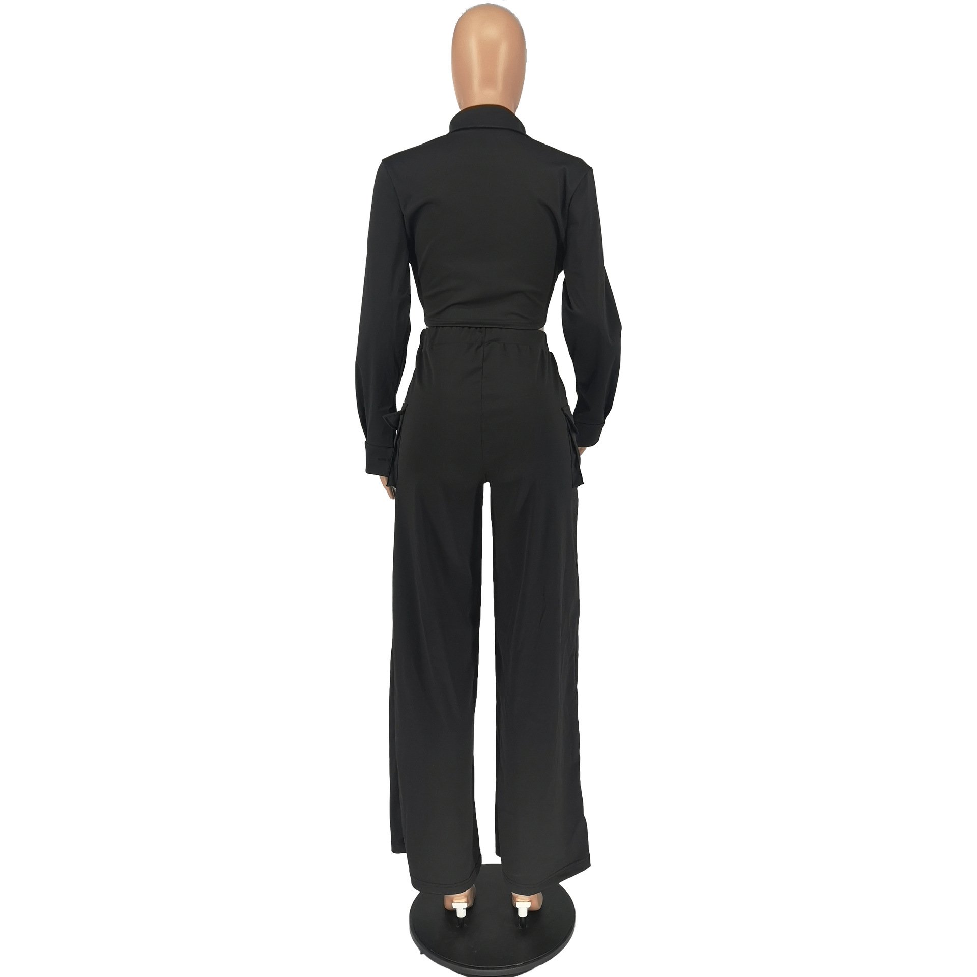 New Arrival Women 2 Piece Crop Top Cargo Wide Leg Pants Jogger Set Blank Pocket Outfit Two Piece Sets Women's Clothing Fall 2023