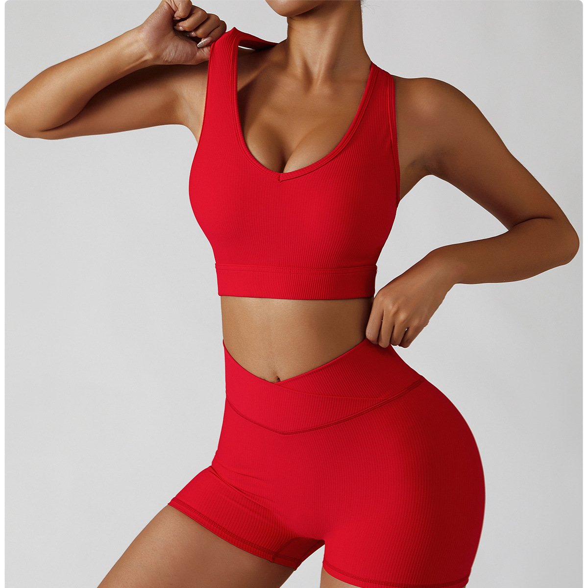 Lcool Fitness Workout Clothing Apparel Ribbed Sports bra Crop top jacket and leggings set 3 pieces set Active Wear