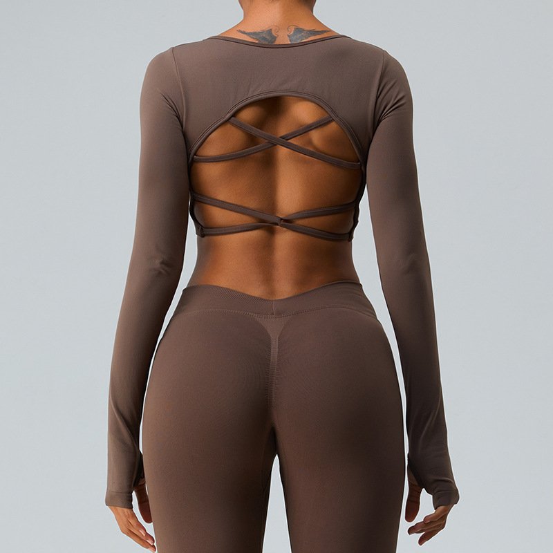 Wholesale Gym Fitness Sets Custom Woman Yoga Leggings 2 Piece Set Long Sleeve Top Sportswear Workout Yoga Sets For Women