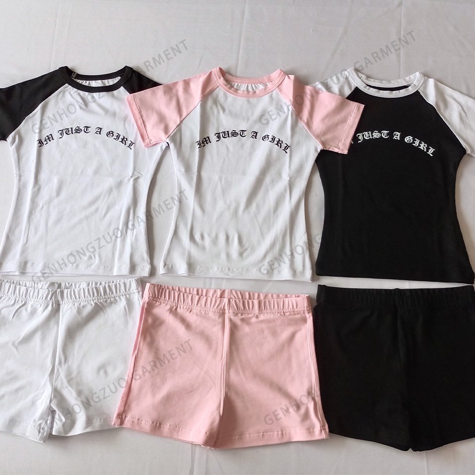 Custom 2 Piece Set Women's Cotton Basic Slim Fitted Skinny Long Sleeve Tops Raglan T Shirt Shorts Flared Fold Over Pants Sets