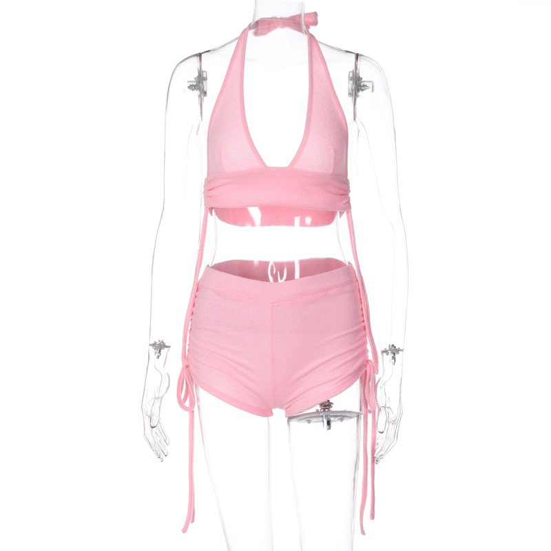 YC3613085W Best Selling New Sexy Women's Two-piece Fashion Suit Halter Lace-up Crop Tops Shorts Set Women 2pc Trendy Outfit