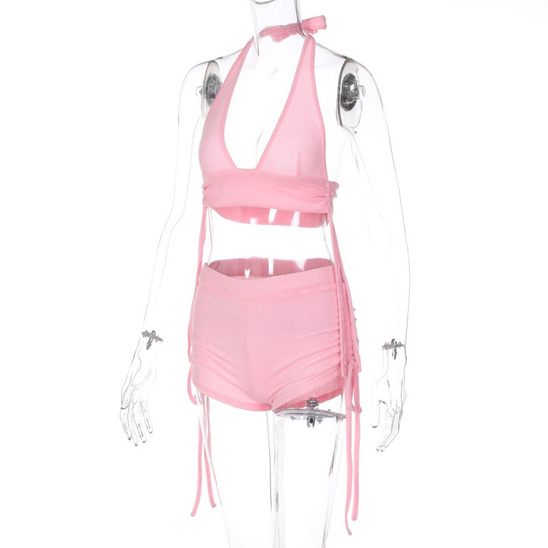 YC3613085W Best Selling New Sexy Women's Two-piece Fashion Suit Halter Lace-up Crop Tops Shorts Set Women 2pc Trendy Outfit