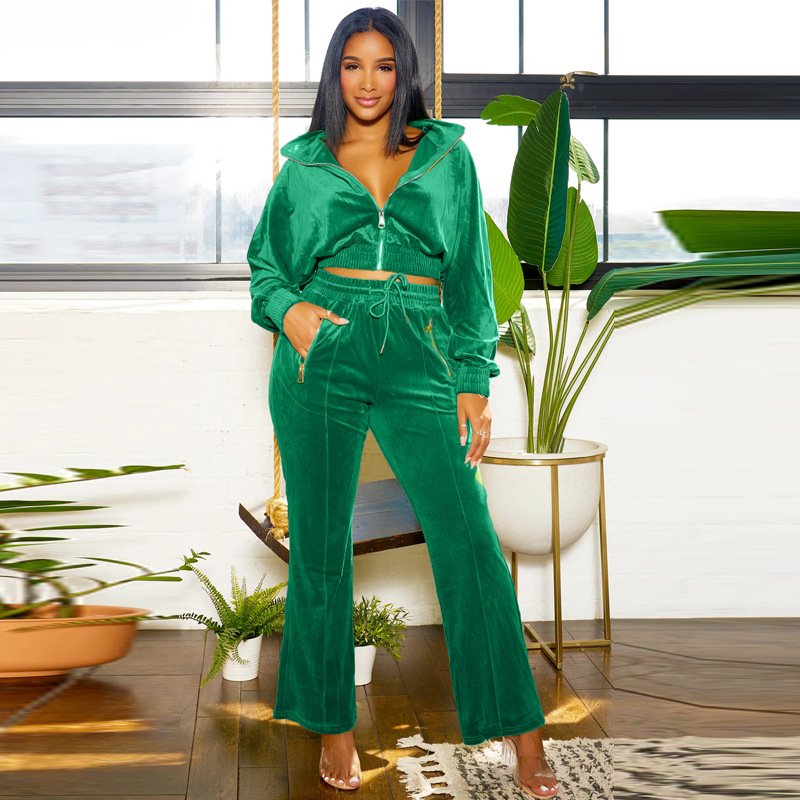 African women's fashionable casual corduroy long sleeved sweatshirt long pants two-piece set for autumn and winter