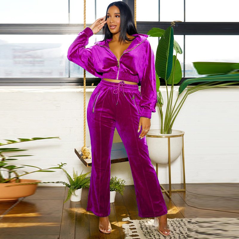 African women's fashionable casual corduroy long sleeved sweatshirt long pants two-piece set for autumn and winter