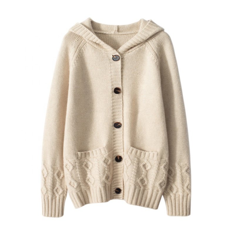 Thinker warm cashmere hoodie sweater Long Sleeve Button Knitted Wool Cable Women's Cardigan cashmere hoodie women