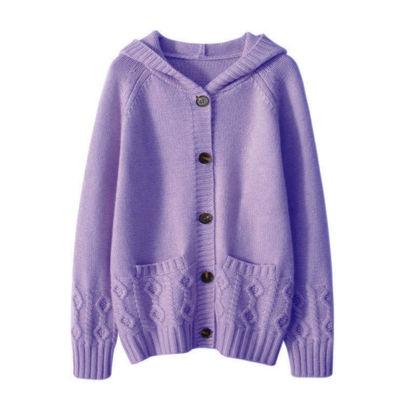 Thinker warm cashmere hoodie sweater Long Sleeve Button Knitted Wool Cable Women's Cardigan cashmere hoodie women