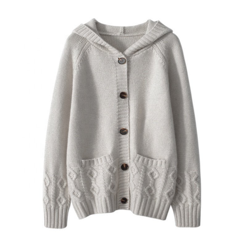 Thinker warm cashmere hoodie sweater Long Sleeve Button Knitted Wool Cable Women's Cardigan cashmere hoodie women