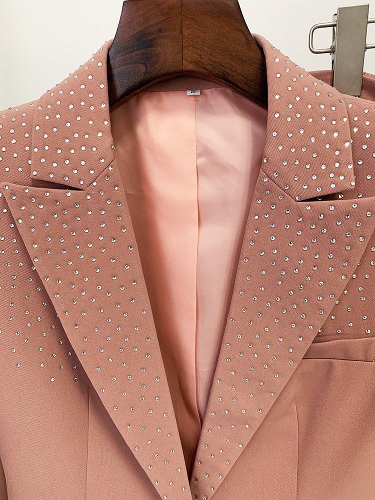 HIGH STREET Newest 2023 S/S Career Fashion Designer Suit Set Women's Elegant Single Button Diamonds Beaded Blazer Pants Suit