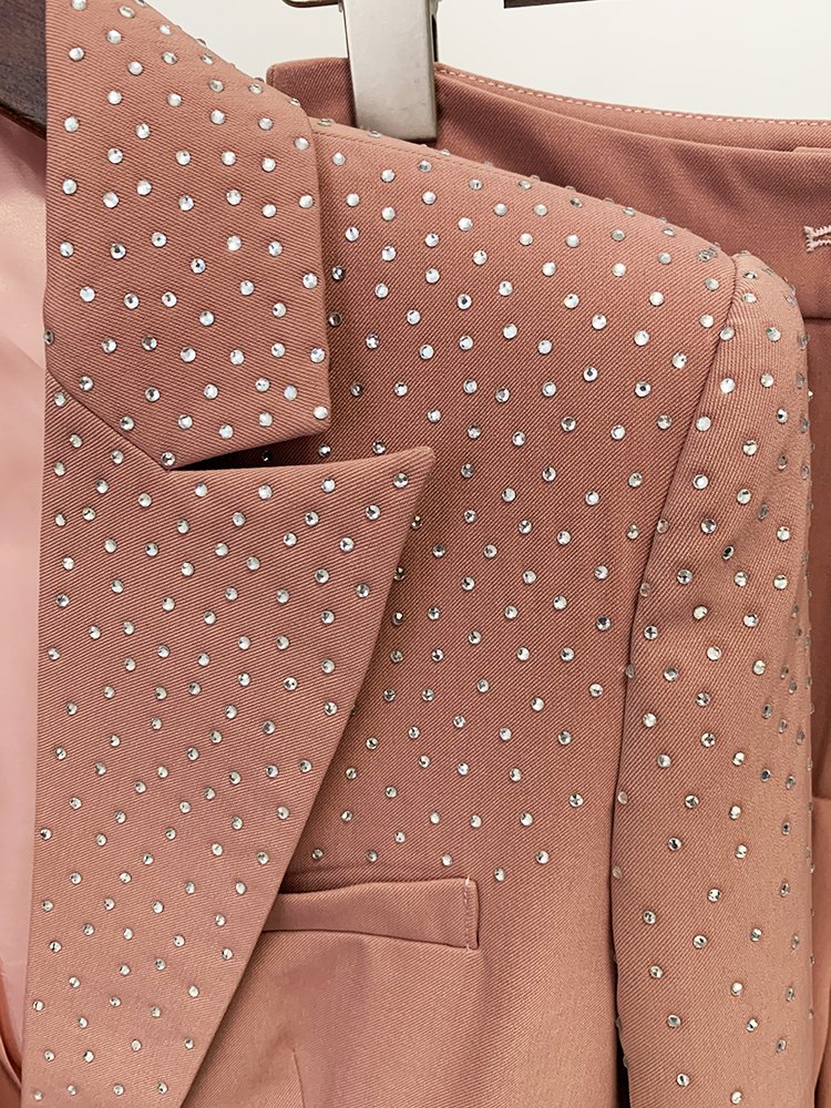 HIGH STREET Newest 2023 S/S Career Fashion Designer Suit Set Women's Elegant Single Button Diamonds Beaded Blazer Pants Suit