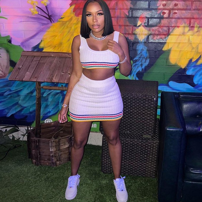 New Knitted Two Piece Set Women Casual Summer Crop Tanks+Matching Hip Skirts Female Outfits women's clothing 2024