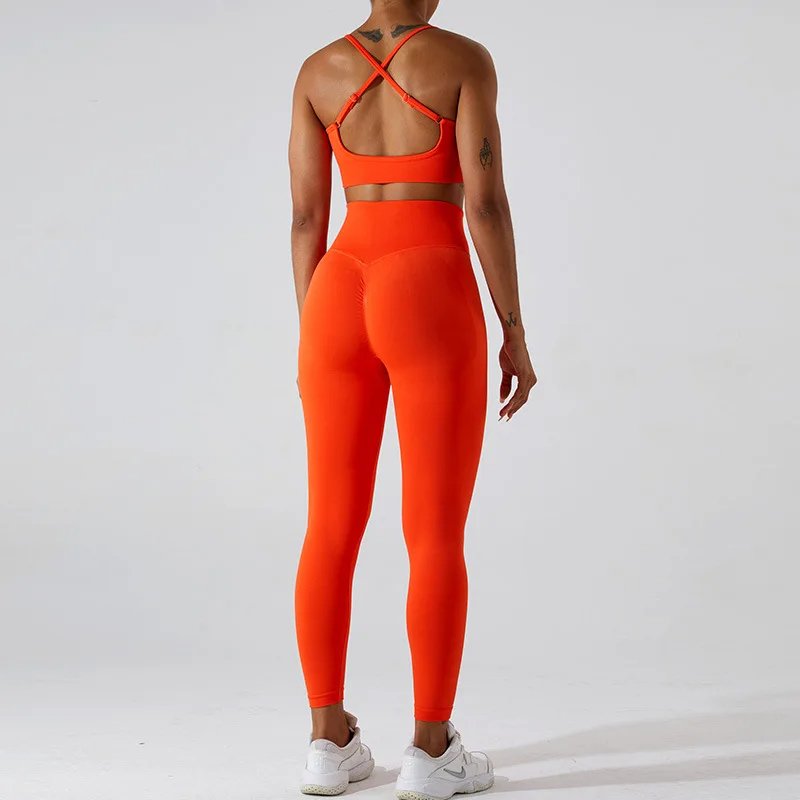 Women Spaghetti Strap Top High Waist Shorts Yoga Suit Lady Cross Back Bra Gym Sets Female Scrunch Butt Shorts Sports Tracksuit