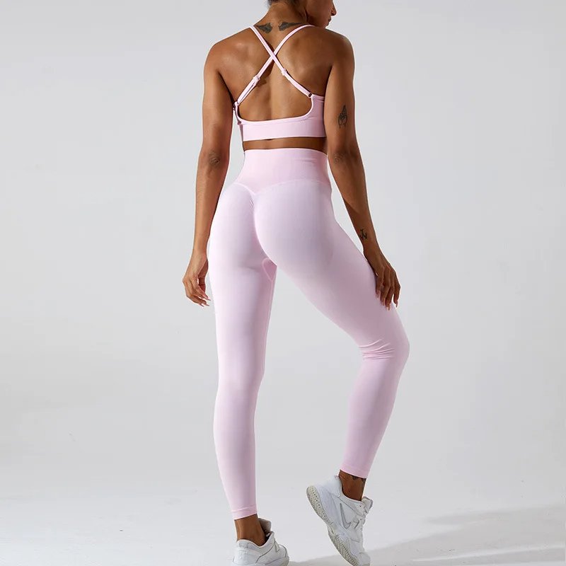 Women Spaghetti Strap Top High Waist Shorts Yoga Suit Lady Cross Back Bra Gym Sets Female Scrunch Butt Shorts Sports Tracksuit