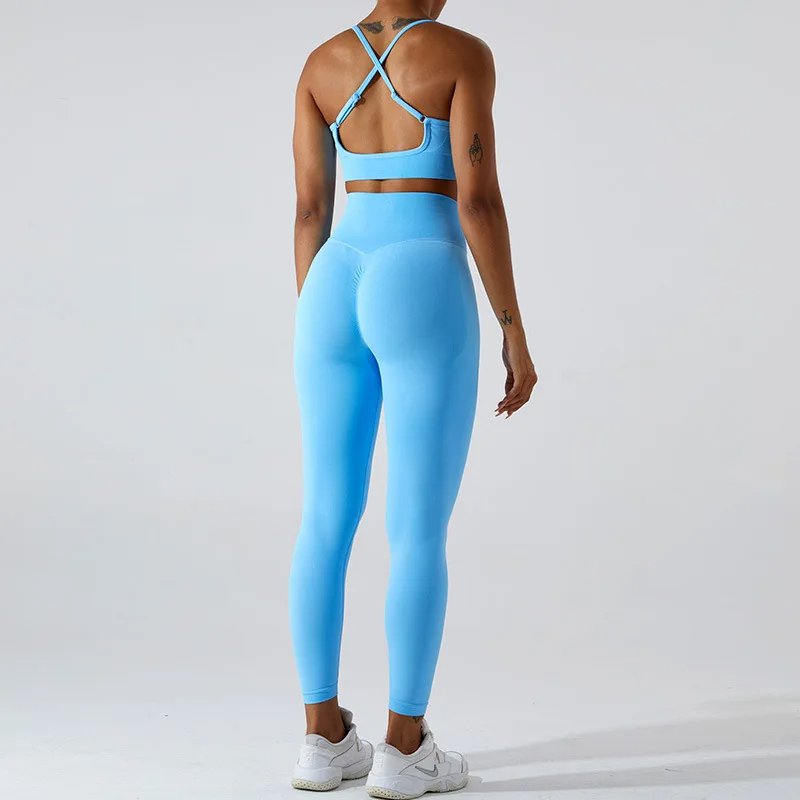 Women Spaghetti Strap Top High Waist Shorts Yoga Suit Lady Cross Back Bra Gym Sets Female Scrunch Butt Shorts Sports Tracksuit